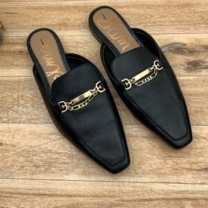 Sam Edelman Evelan Black Leather Chain Square-Toe Loafer Mule, Size 9M (X-6)